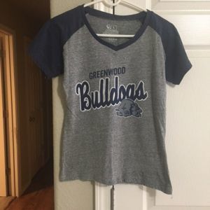 Women's The Cotton Gallery Greenwood Bulldogs V-Neck Top--Gray/Blue--Size L